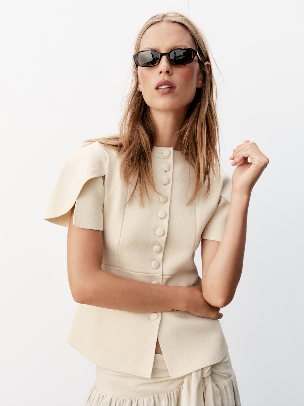 ZARA CARDIGAN WITH PUFF SLEEVES AND SLITS